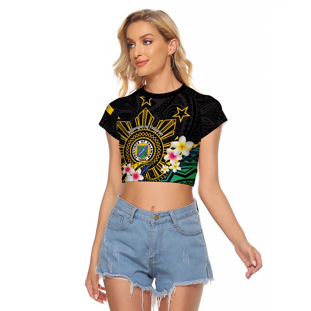 Lalawigan ng Palawan Raglan Cropped T Shirt Philippines Province Land of Promise LT14 Female Black - Polynesian Pride