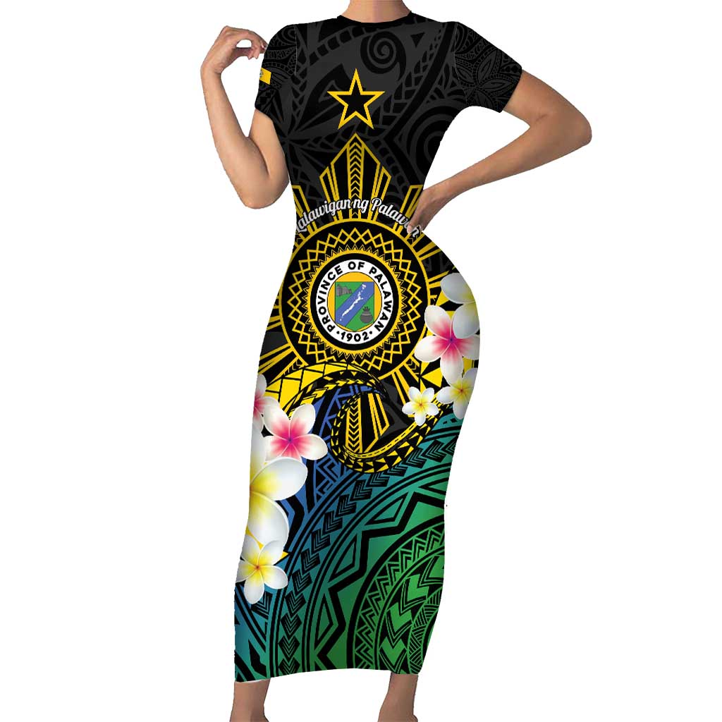 Lalawigan ng Palawan Short Sleeve Bodycon Dress Philippines Province Land of Promise LT14 Long Dress Black - Polynesian Pride