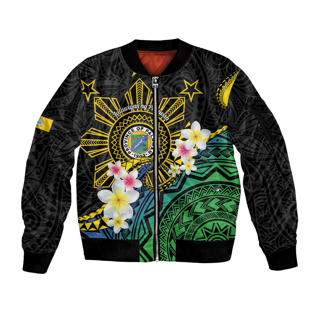 Lalawigan ng Palawan Sleeve Zip Bomber Jacket Philippines Province Land of Promise LT14 Unisex Black - Polynesian Pride