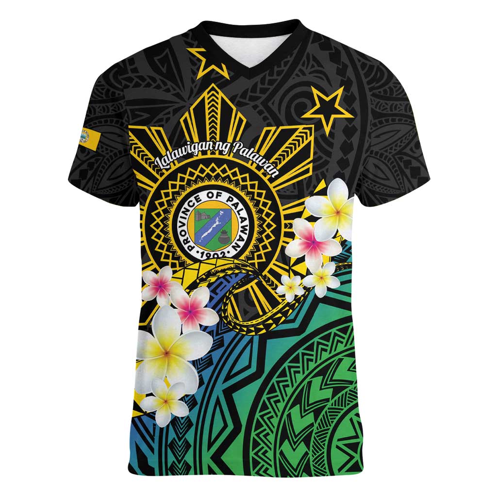 Lalawigan ng Palawan Women V-Neck T-Shirt Philippines Province Land of Promise LT14 Female Black - Polynesian Pride