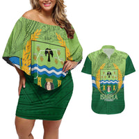 Isabela Philippines Couples Matching Off Shoulder Short Dress and Hawaiian Shirt Queen Province Of The North LT14 Green - Polynesian Pride