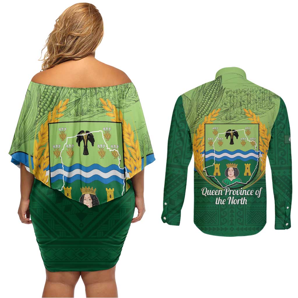 Isabela Philippines Couples Matching Off Shoulder Short Dress and Long Sleeve Button Shirt Queen Province Of The North LT14 - Polynesian Pride