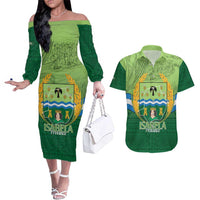 Isabela Philippines Couples Matching Off The Shoulder Long Sleeve Dress and Hawaiian Shirt Queen Province Of The North LT14 Green - Polynesian Pride