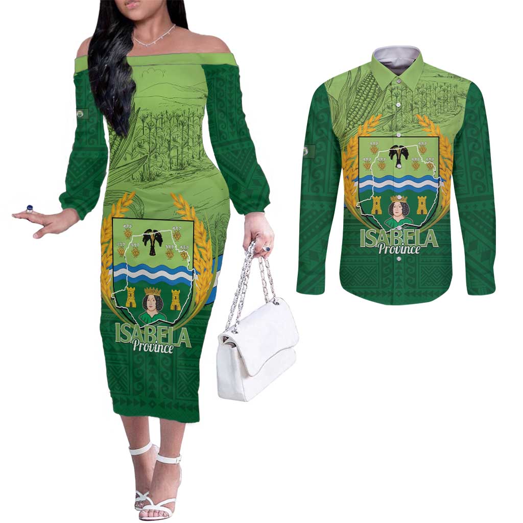 Isabela Philippines Couples Matching Off The Shoulder Long Sleeve Dress and Long Sleeve Button Shirt Queen Province Of The North