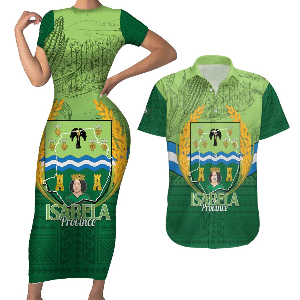 Isabela Philippines Couples Matching Short Sleeve Bodycon Dress and Hawaiian Shirt Queen Province Of The North LT14 Green - Polynesian Pride