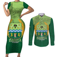 Isabela Philippines Couples Matching Short Sleeve Bodycon Dress and Long Sleeve Button Shirt Queen Province Of The North LT14 Green - Polynesian Pride