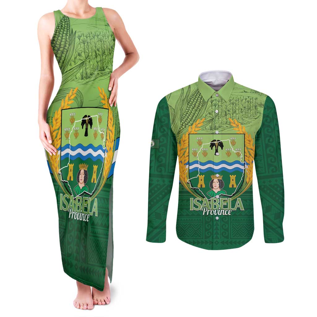 Isabela Philippines Couples Matching Tank Maxi Dress and Long Sleeve Button Shirt Queen Province Of The North LT14 Green - Polynesian Pride