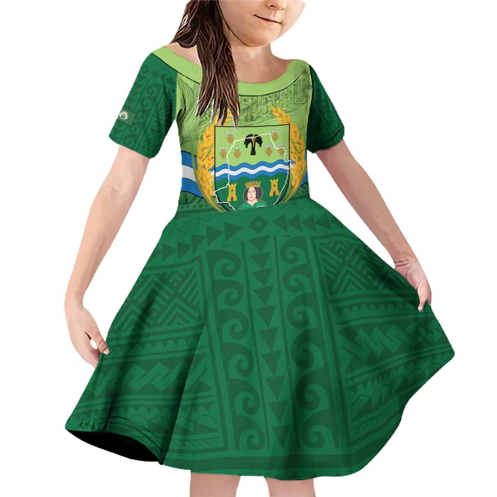 Isabela Philippines Family Matching Off Shoulder Short Dress and Hawaiian Shirt Queen Province Of The North LT14 Daughter's Dress Green - Polynesian Pride
