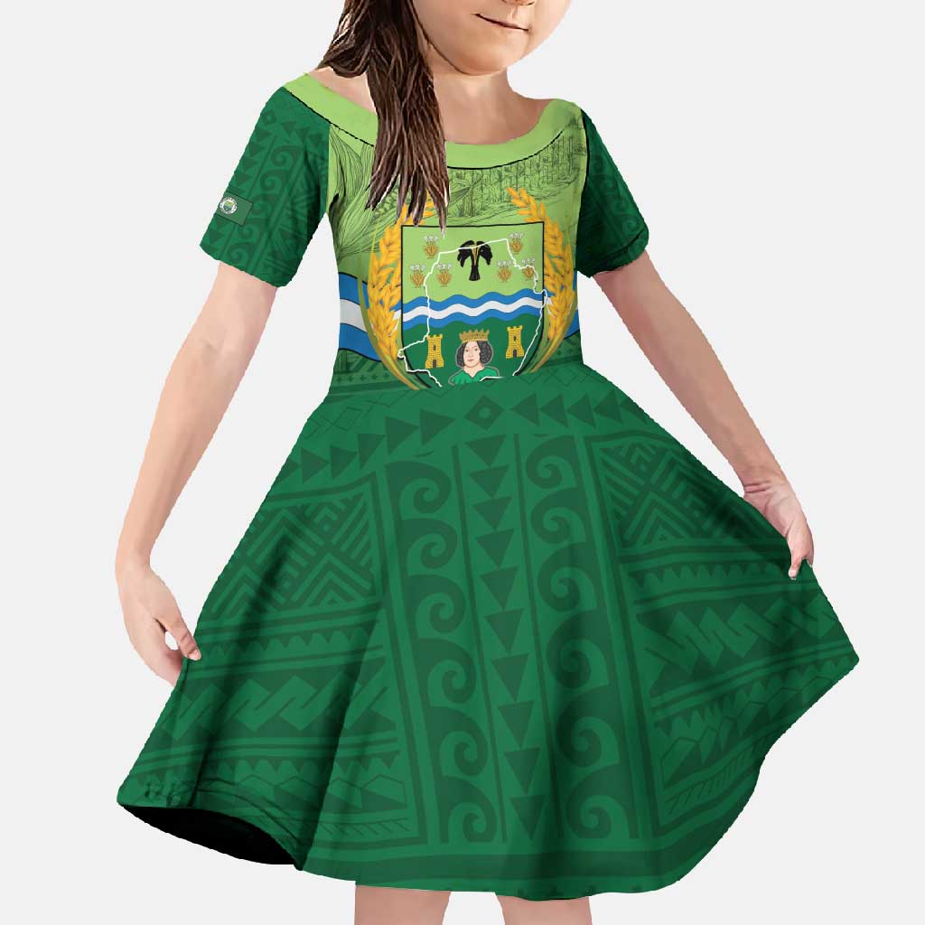 Isabela Philippines Family Matching Short Sleeve Bodycon Dress and Hawaiian Shirt Queen Province Of The North LT14 Daughter's Dress Green - Polynesian Pride