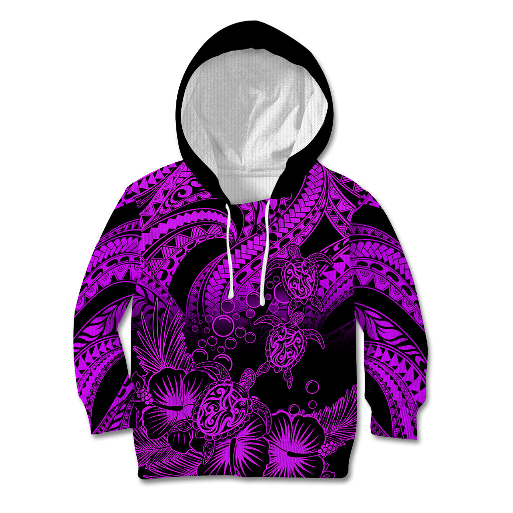 Personalised Polynesian Kid Hoodie Tribal Honu Turtle with Hibiscus Purple Version LT14 Hoodie Purple - Polynesian Pride