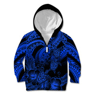 Personalised Polynesian Kid Hoodie Tribal Honu Turtle with Hibiscus Blue Version LT14 Zip Hoodie Blue - Polynesian Pride