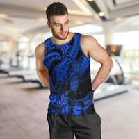 Personalised Polynesian Men Tank Top Tribal Honu Turtle with Hibiscus Blue Version LT14 - Polynesian Pride