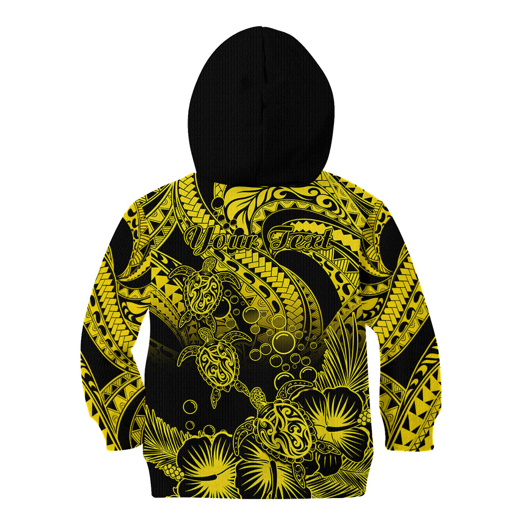 Personalised Polynesian Kid Hoodie Tribal Honu Turtle with Hibiscus Gold Version LT14 - Polynesian Pride