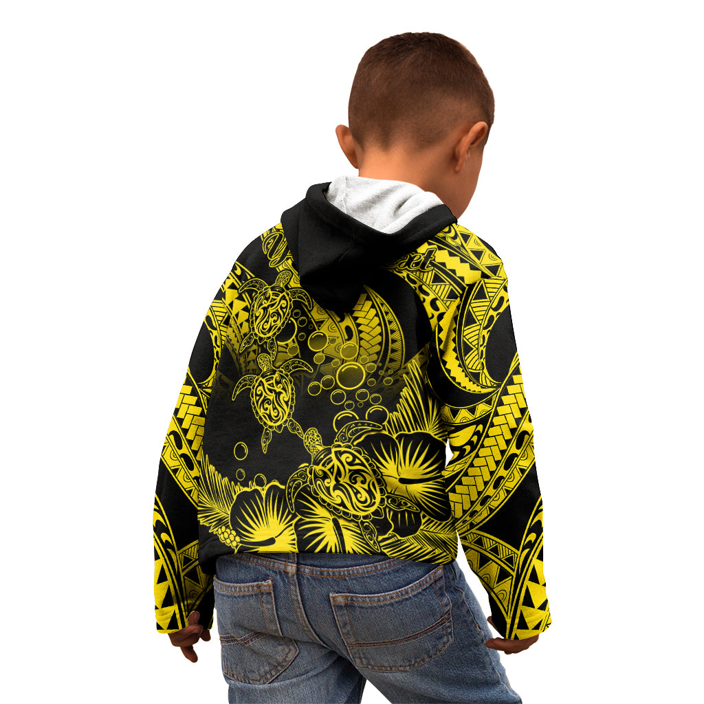 Personalised Polynesian Kid Hoodie Tribal Honu Turtle with Hibiscus Gold Version LT14 - Polynesian Pride