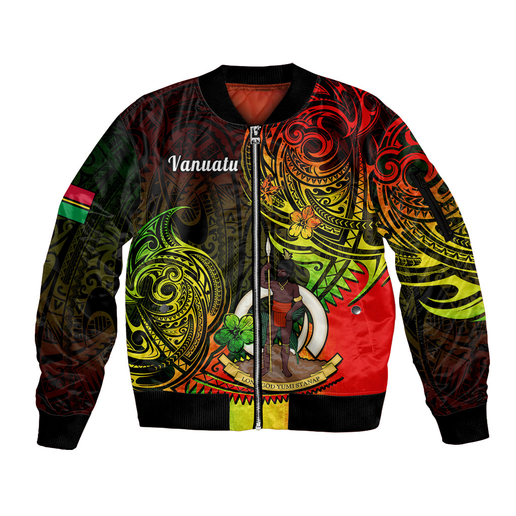 Polynesian Pride Vanuatu Sleeve Zip Bomber Jacket Reggae Polynesia Long God Yumi Stanap LT14 Unisex Reggae - Polynesian Pride
