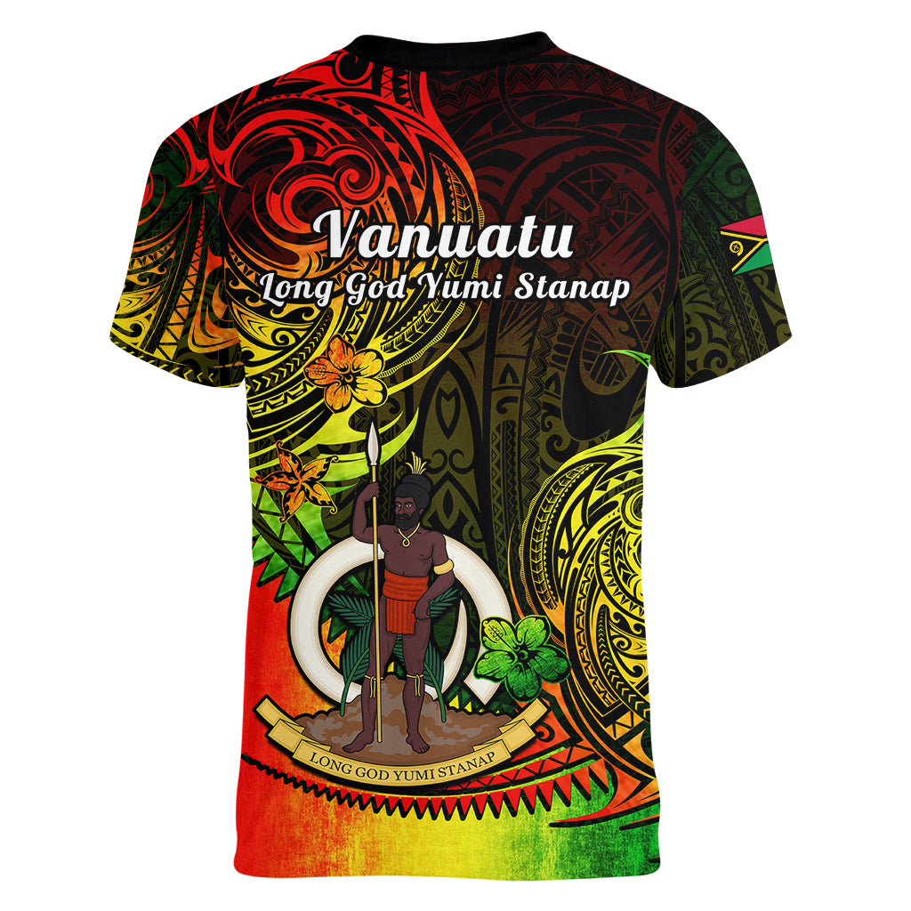 Polynesian Pride Vanuatu Women V Neck T Shirt Reggae Polynesia Long God Yumi Stanap LT14 - Polynesian Pride
