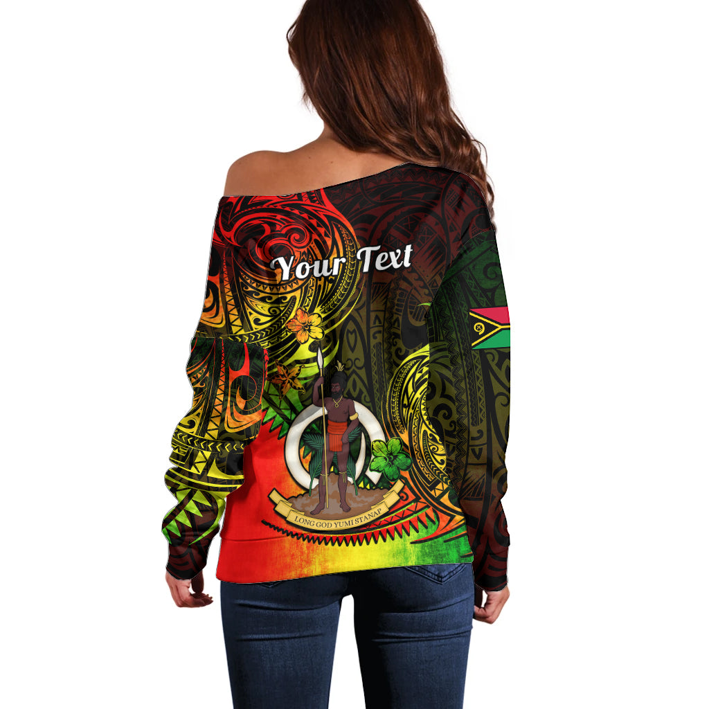 Personalised Vanuatu Off Shoulder Sweater Reggae Polynesia Long God Yumi Stanap LT14 - Polynesian Pride