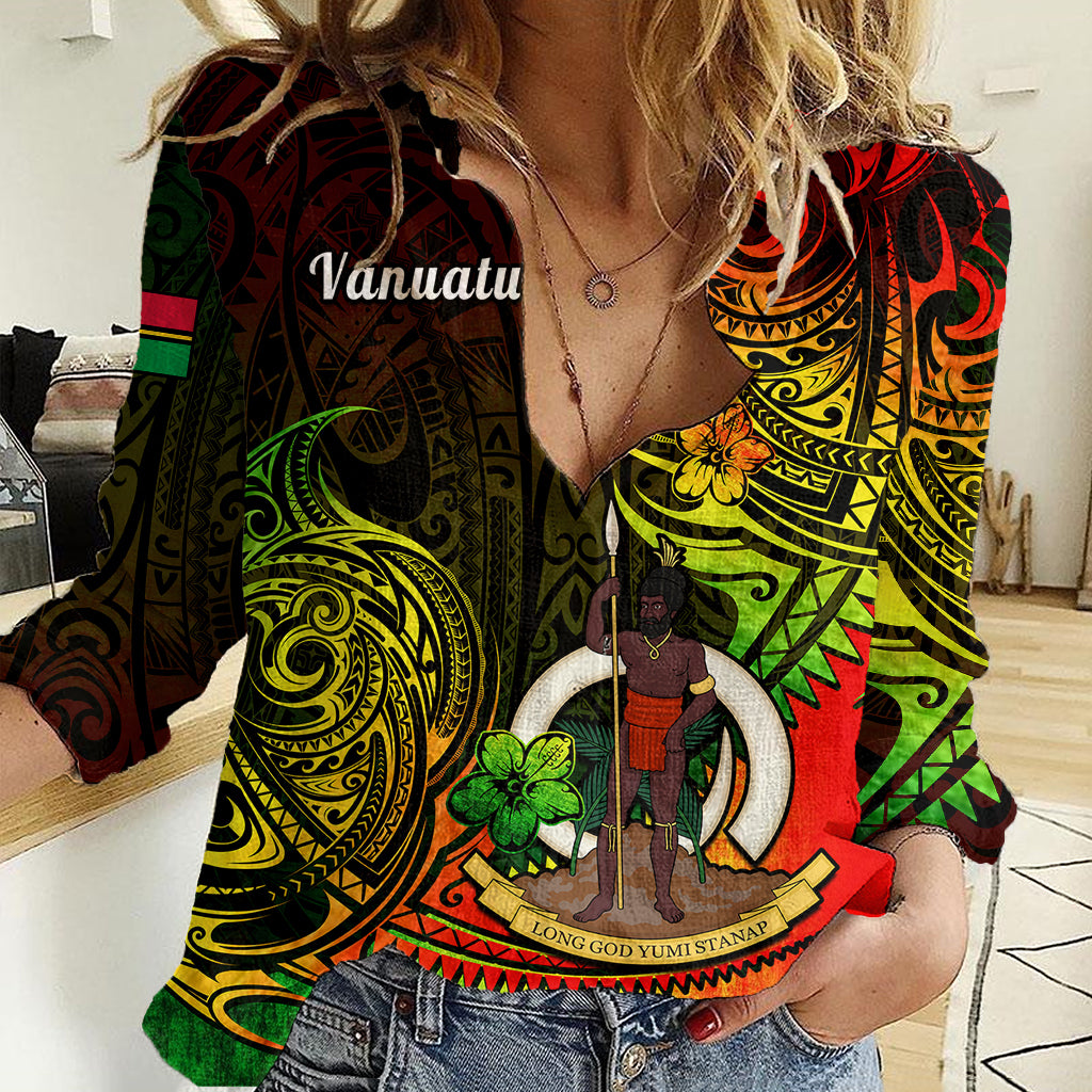 Personalised Vanuatu Women Casual Shirt Reggae Polynesia Long God Yumi Stanap LT14 Female Reggae - Polynesian Pride