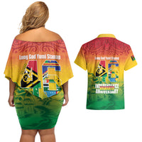 Vanuatu Indipendens Dei Couples Matching Off Shoulder Short Dress and Hawaiian Shirt Yumi 46th Independence Anniversary LT14 - Polynesian Pride