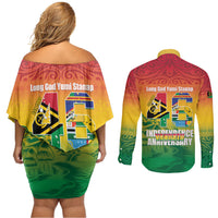 Vanuatu Indipendens Dei Couples Matching Off Shoulder Short Dress and Long Sleeve Button Shirt Yumi 46th Independence Anniversary