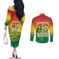 Vanuatu Indipendens Dei Couples Matching Off The Shoulder Long Sleeve Dress and Long Sleeve Button Shirt Yumi 46th Independence Anniversary LT14 - Polynesian Pride