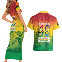 Vanuatu Indipendens Dei Couples Matching Short Sleeve Bodycon Dress and Hawaiian Shirt Yumi 46th Independence Anniversary LT14 - Polynesian Pride
