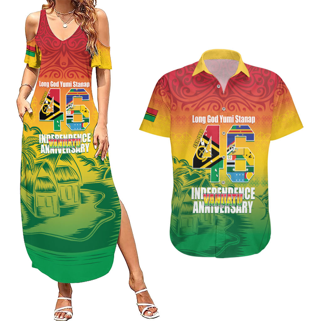 Vanuatu Indipendens Dei Couples Matching Summer Maxi Dress and Hawaiian Shirt Yumi 46th Independence Anniversary LT14 Reggae - Polynesian Pride