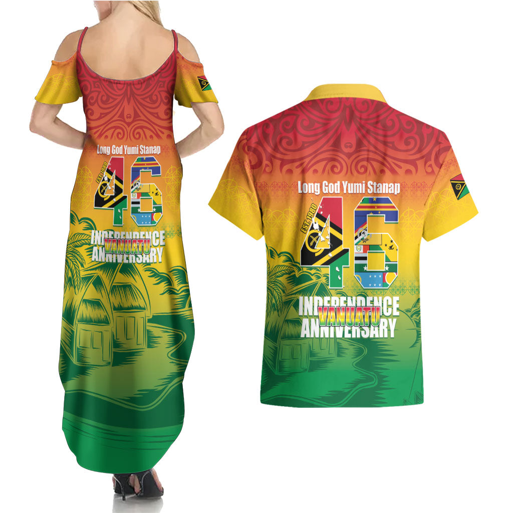 Vanuatu Indipendens Dei Couples Matching Summer Maxi Dress and Hawaiian Shirt Yumi 46th Independence Anniversary LT14 - Polynesian Pride