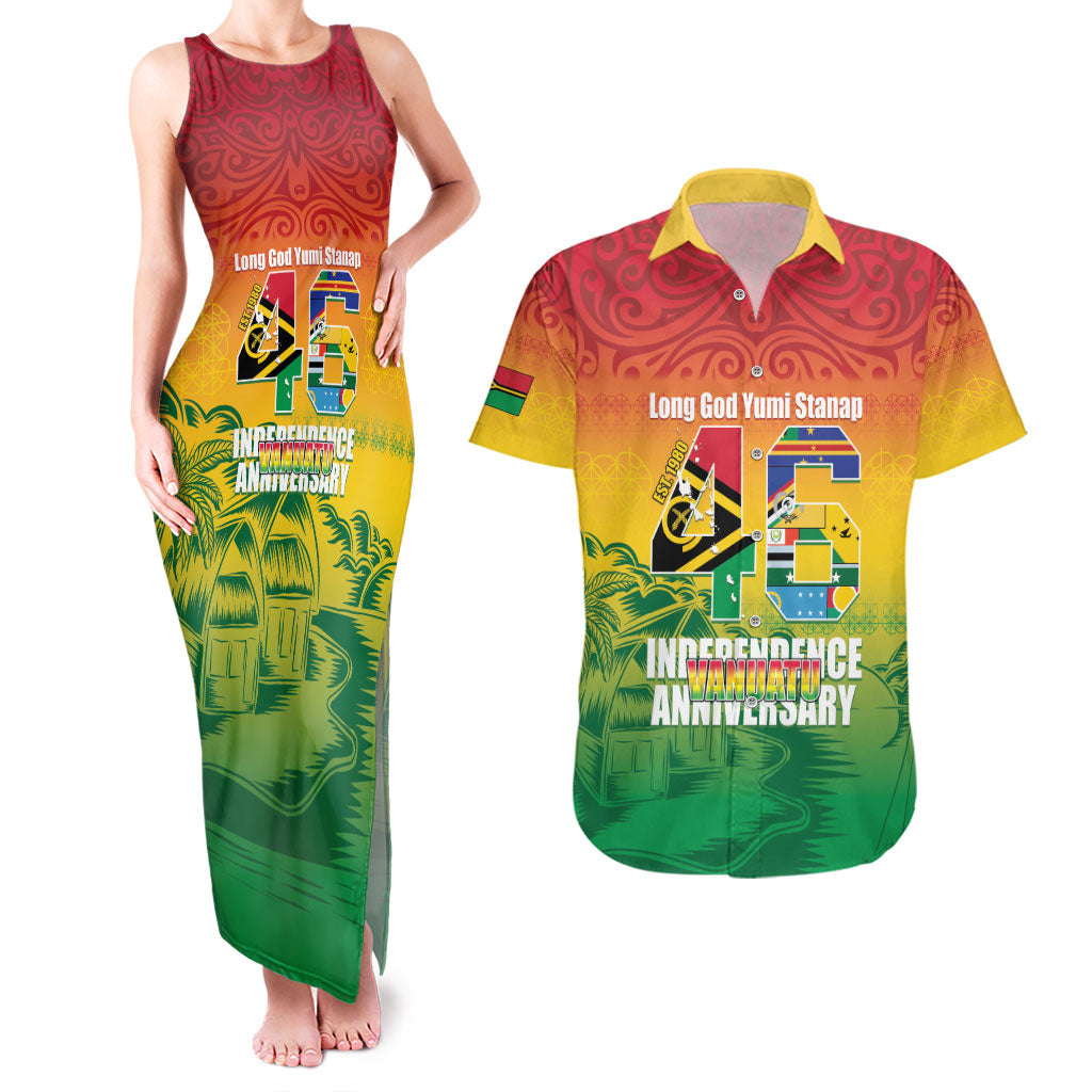 Vanuatu Indipendens Dei Couples Matching Tank Maxi Dress and Hawaiian Shirt Yumi 46th Independence Anniversary LT14 Reggae - Polynesian Pride