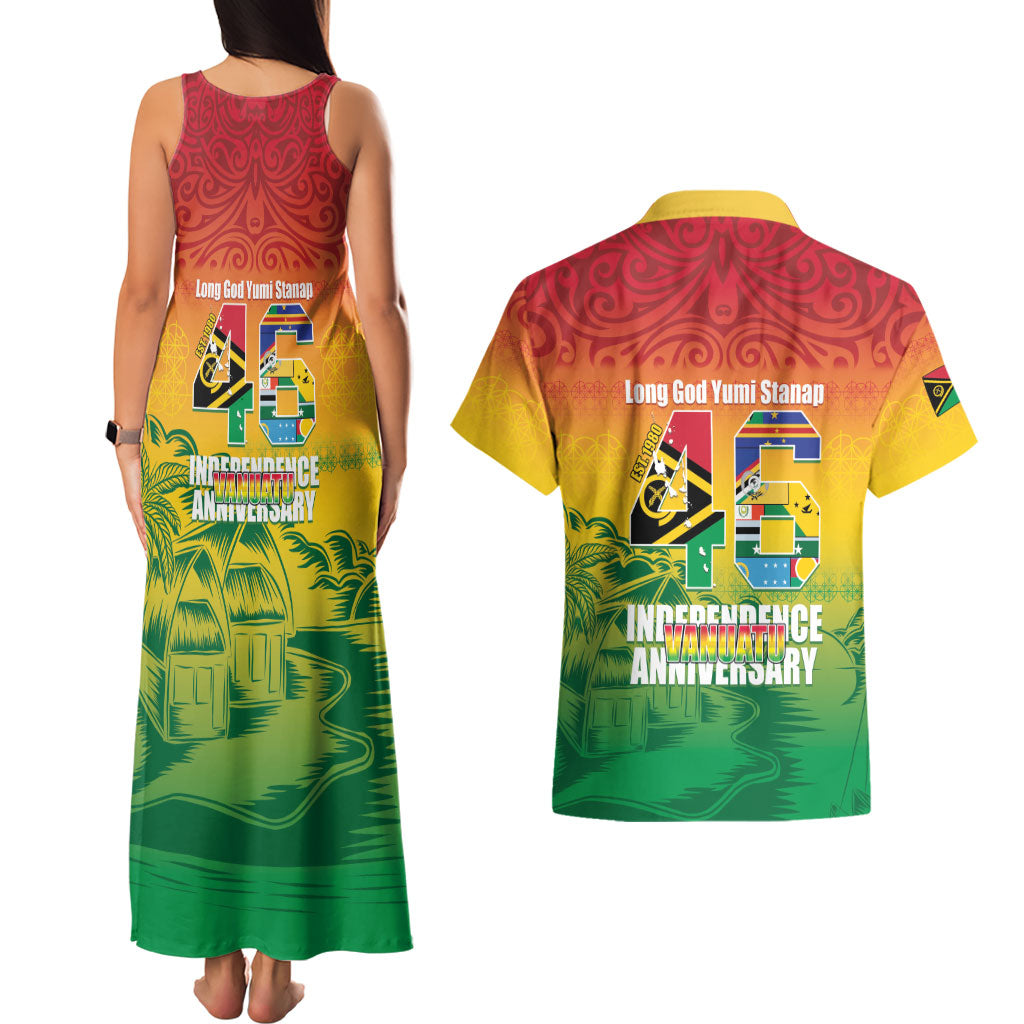 Vanuatu Indipendens Dei Couples Matching Tank Maxi Dress and Hawaiian Shirt Yumi 46th Independence Anniversary LT14 - Polynesian Pride