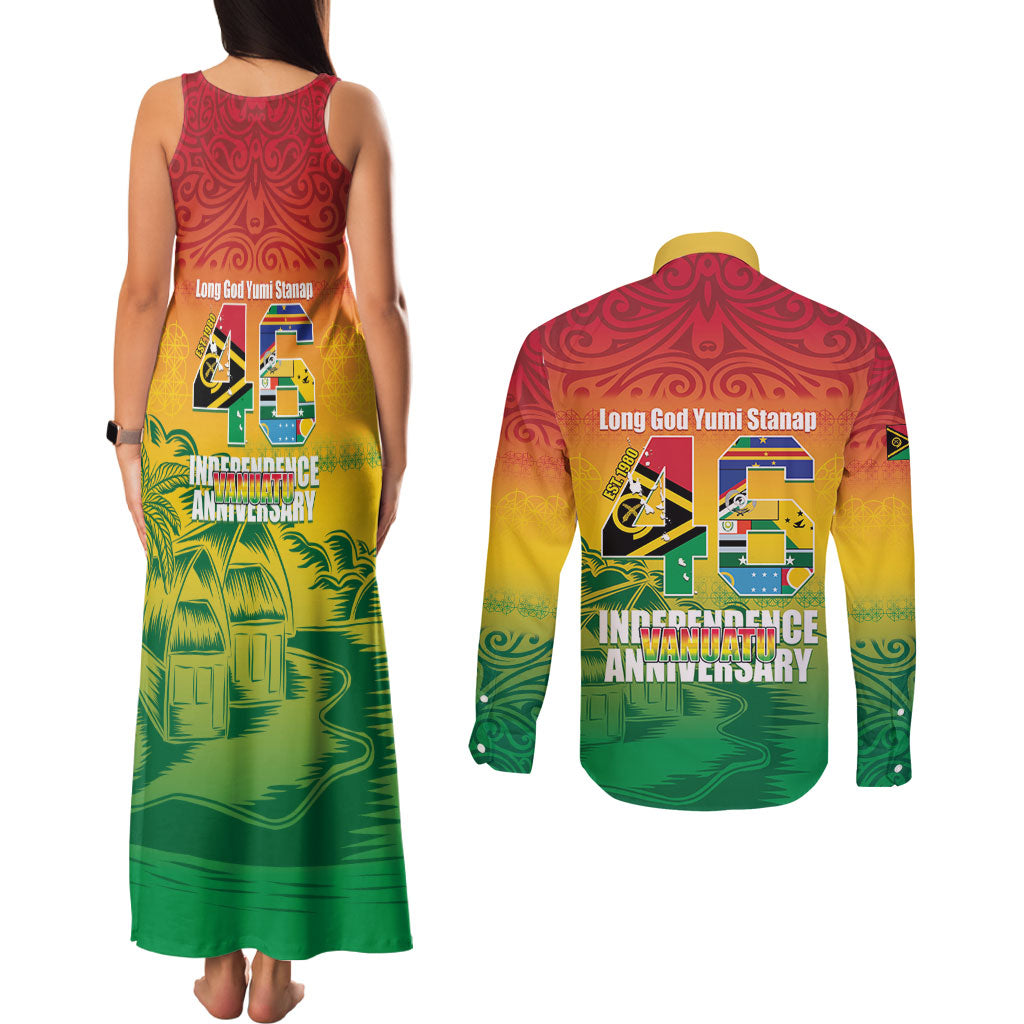 Vanuatu Indipendens Dei Couples Matching Tank Maxi Dress and Long Sleeve Button Shirt Yumi 46th Independence Anniversary