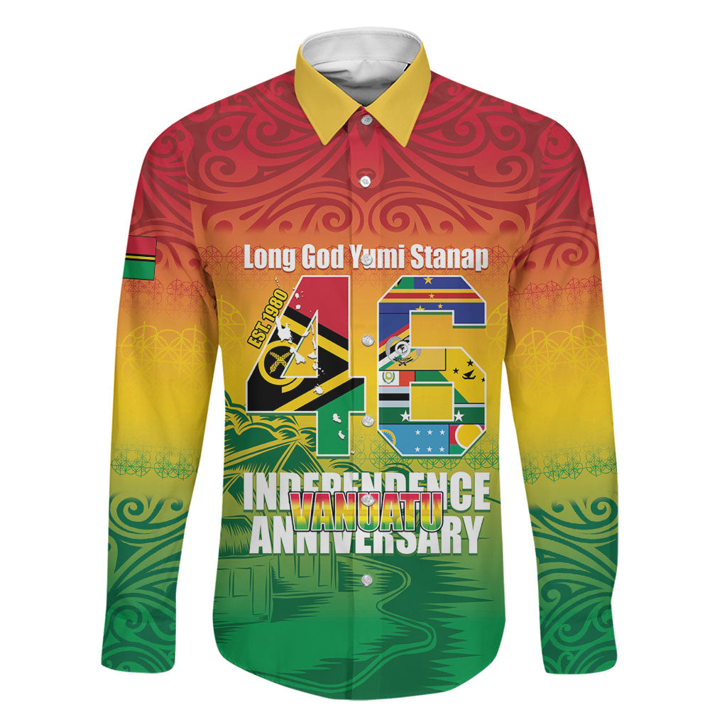 Vanuatu Indipendens Dei Family Matching Long Sleeve Bodycon Dress and Hawaiian Shirt Yumi 46th Independence Anniversary LT14 Dad's Shirt - Long Sleeve Reggae - Polynesian Pride