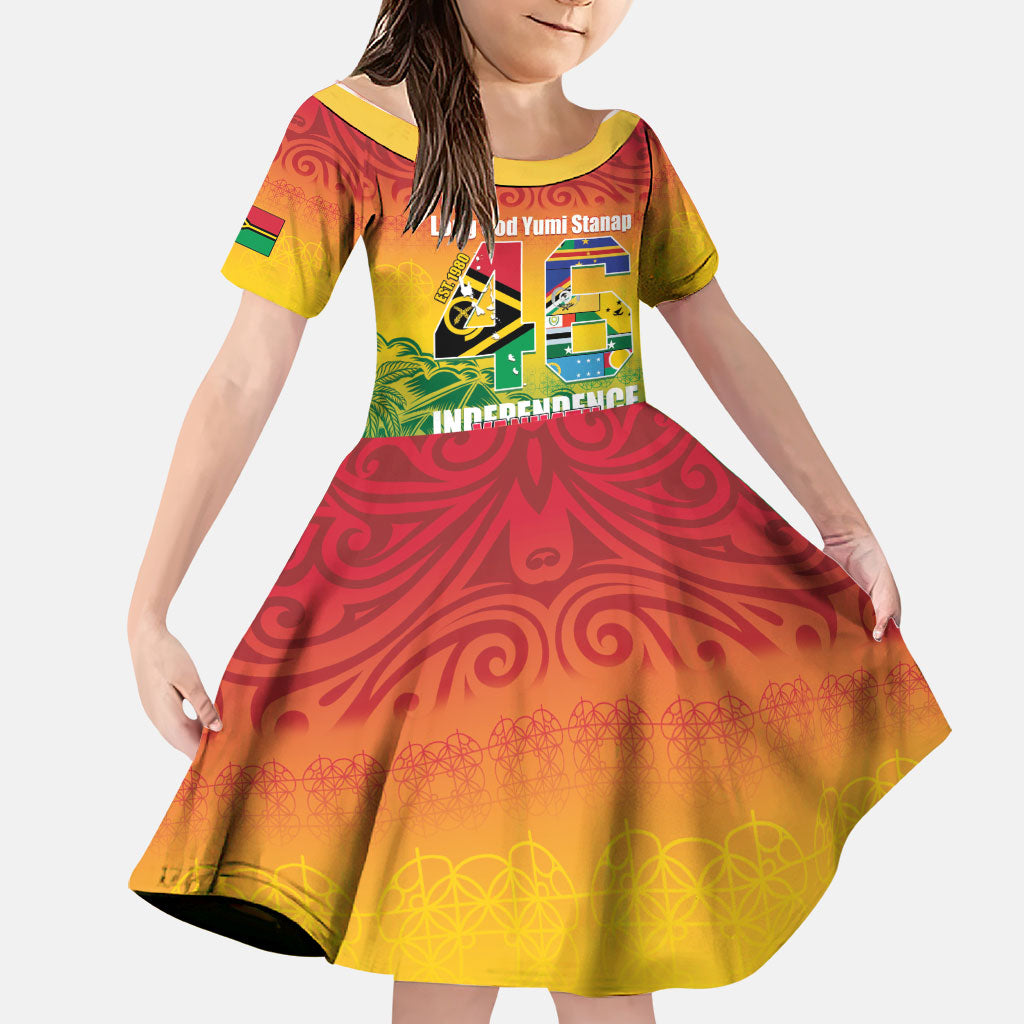 Vanuatu Indipendens Dei Family Matching Off The Shoulder Long Sleeve Dress and Hawaiian Shirt Yumi 46th Independence Anniversary LT14 Daughter's Dress Reggae - Polynesian Pride