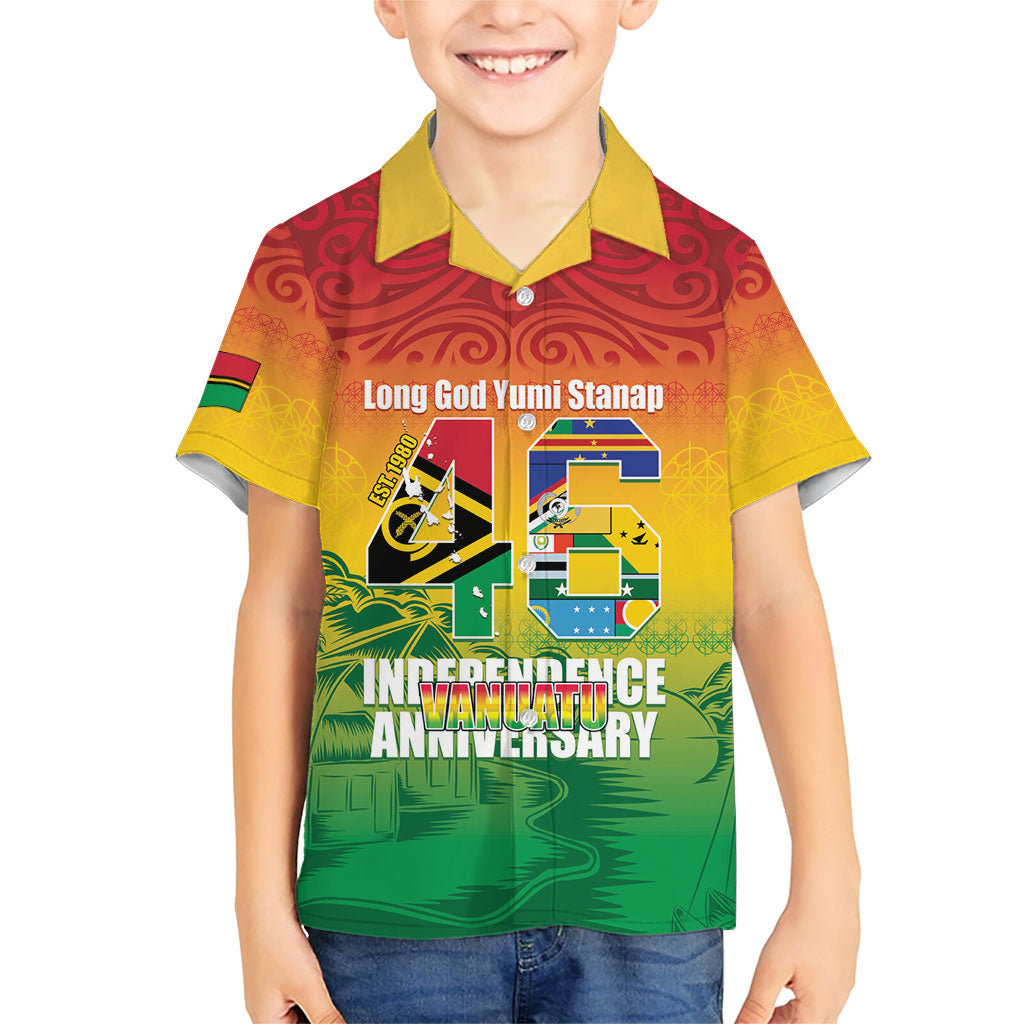 Vanuatu Indipendens Dei Family Matching Off Shoulder Maxi Dress and Hawaiian Shirt Yumi 46th Independence Anniversary LT14 Son's Shirt Reggae - Polynesian Pride