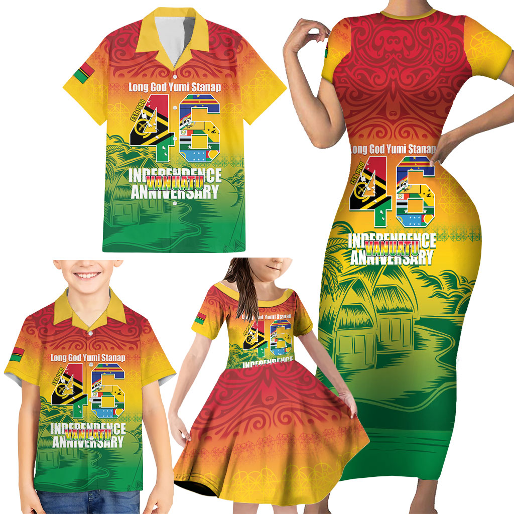 Vanuatu Indipendens Dei Family Matching Short Sleeve Bodycon Dress and Hawaiian Shirt Yumi 46th Independence Anniversary
