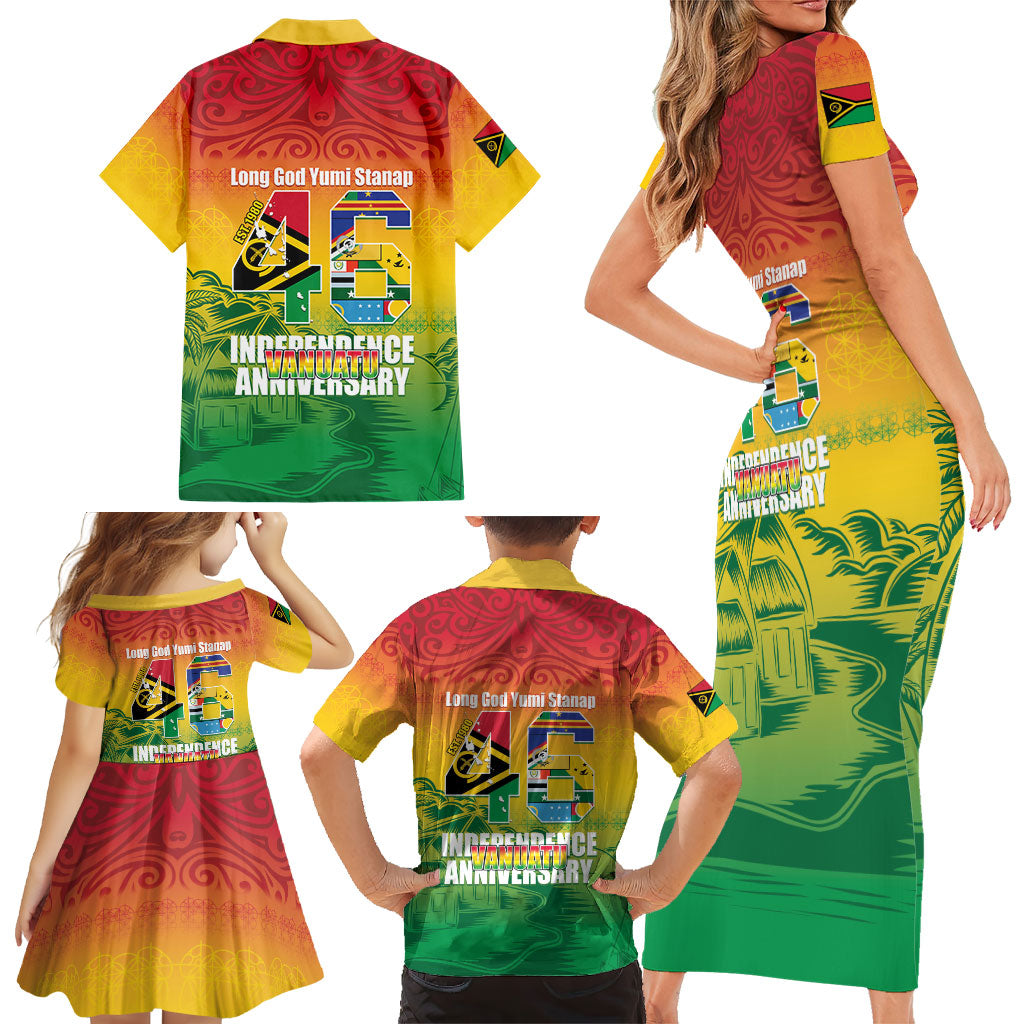 Vanuatu Indipendens Dei Family Matching Short Sleeve Bodycon Dress and Hawaiian Shirt Yumi 46th Independence Anniversary LT14 - Polynesian Pride