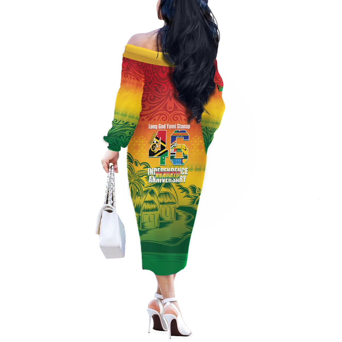 Vanuatu Indipendens Dei Off The Shoulder Long Sleeve Dress Yumi 46th Independence Anniversary