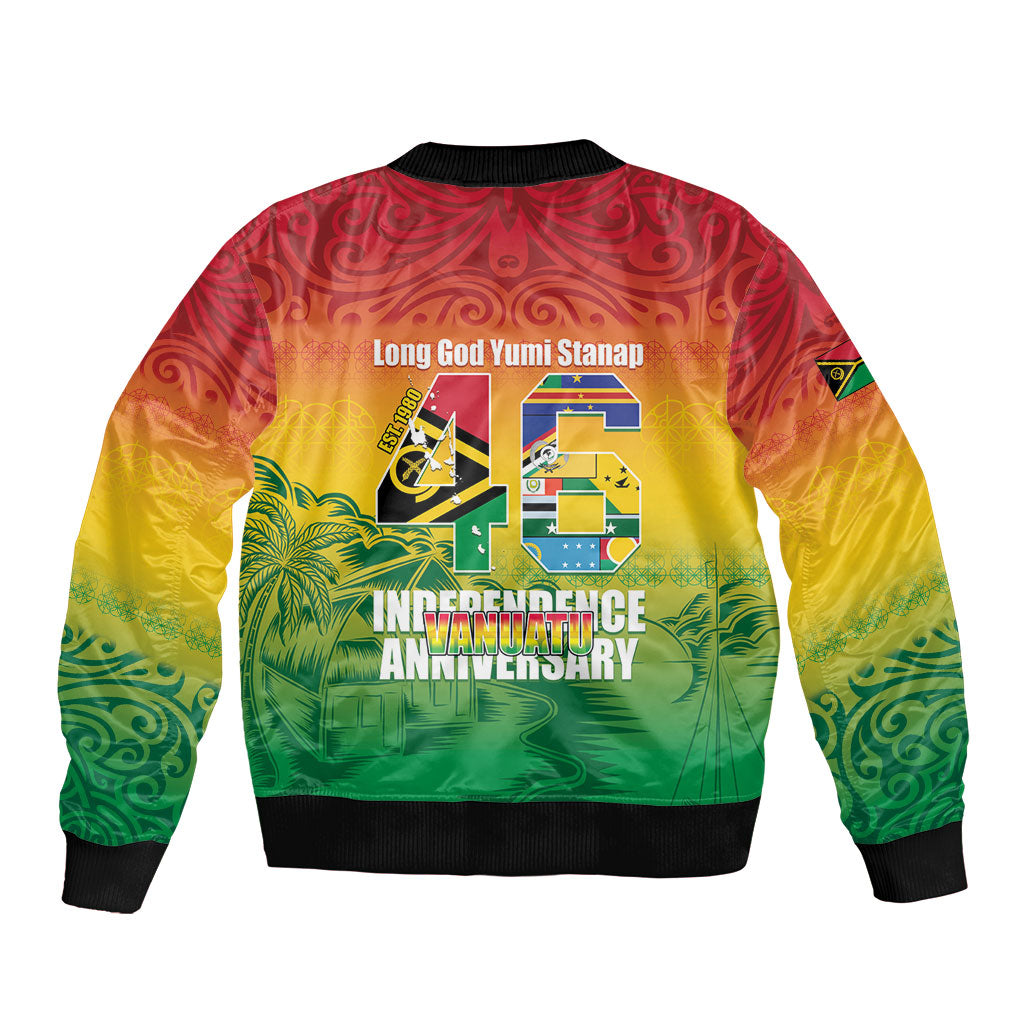 Vanuatu Indipendens Dei Sleeve Zip Bomber Jacket Yumi 46th Independence Anniversary