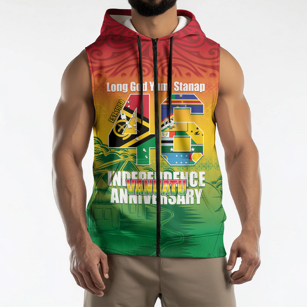 Vanuatu Indipendens Dei Sleeveless Zip Hoodie Yumi 46th Independence Anniversary