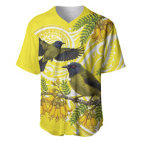 Bellbird New Zealand Baseball Jersey Korimako Kowhai Maori Pattern LT14 Yellow - Polynesian Pride