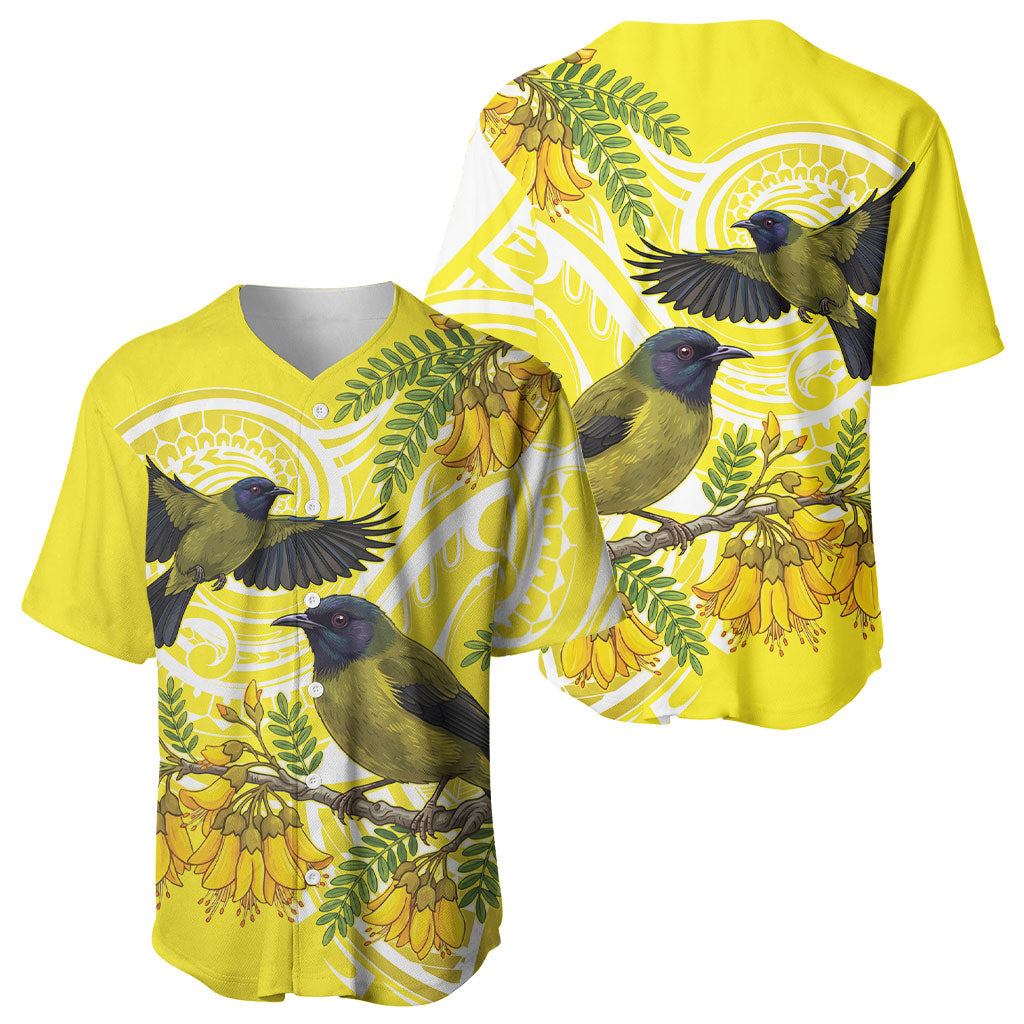 Bellbird New Zealand Baseball Jersey Korimako Kowhai Maori Pattern LT14 - Polynesian Pride