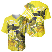 Bellbird New Zealand Baseball Jersey Korimako Kowhai Maori Pattern LT14 - Polynesian Pride