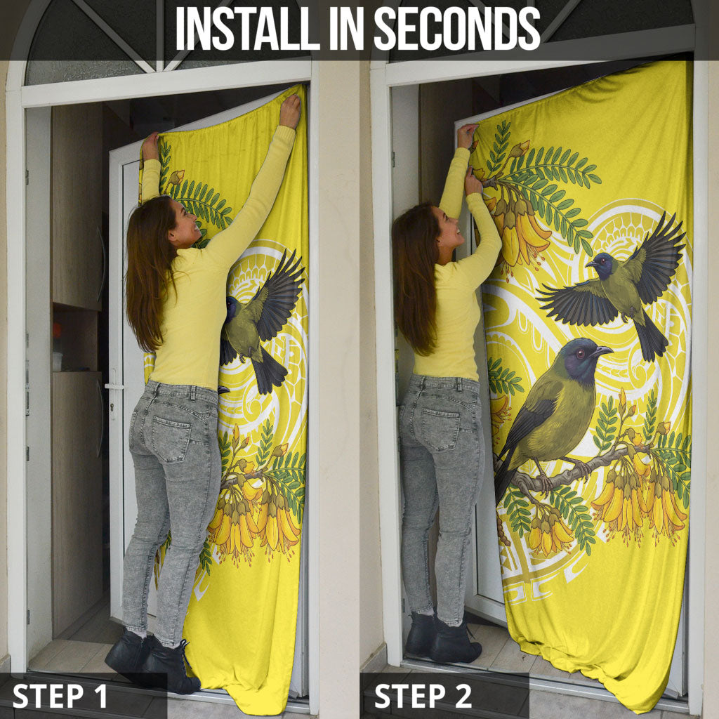 Bellbird New Zealand Door Cover Korimako Kowhai Maori Pattern