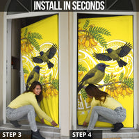 Bellbird New Zealand Door Cover Korimako Kowhai Maori Pattern