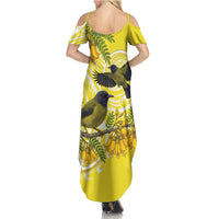 Bellbird New Zealand Family Matching Summer Maxi Dress and Hawaiian Shirt Korimako Kowhai Maori Pattern LT14 - Polynesian Pride