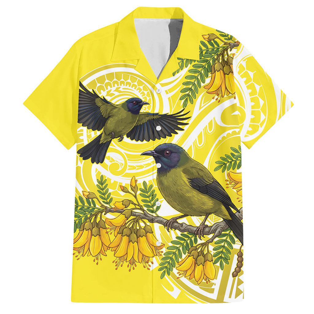 Bellbird New Zealand Hawaiian Shirt Korimako Kowhai Maori Pattern LT14 Yellow - Polynesian Pride