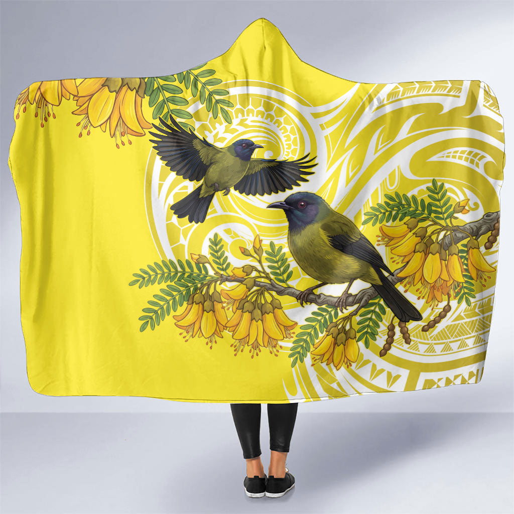Bellbird New Zealand Hooded Blanket Korimako Kowhai Maori Pattern