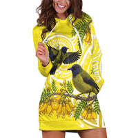 Bellbird New Zealand Hoodie Dress Korimako Kowhai Maori Pattern LT14 Yellow - Polynesian Pride
