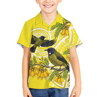 Bellbird New Zealand Kid Hawaiian Shirt Korimako Kowhai Maori Pattern