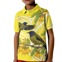 Bellbird New Zealand Kid Polo Shirt Korimako Kowhai Maori Pattern